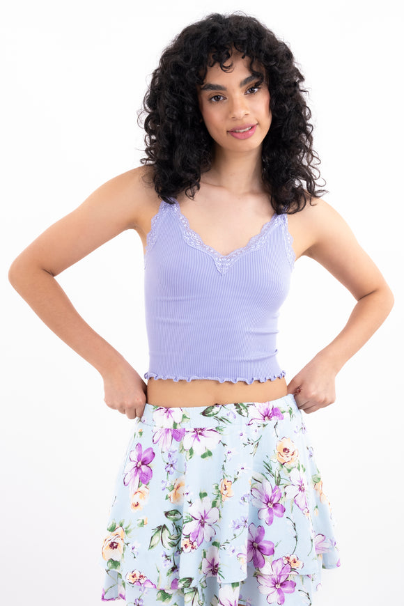 Top rib liso tirantes encaje