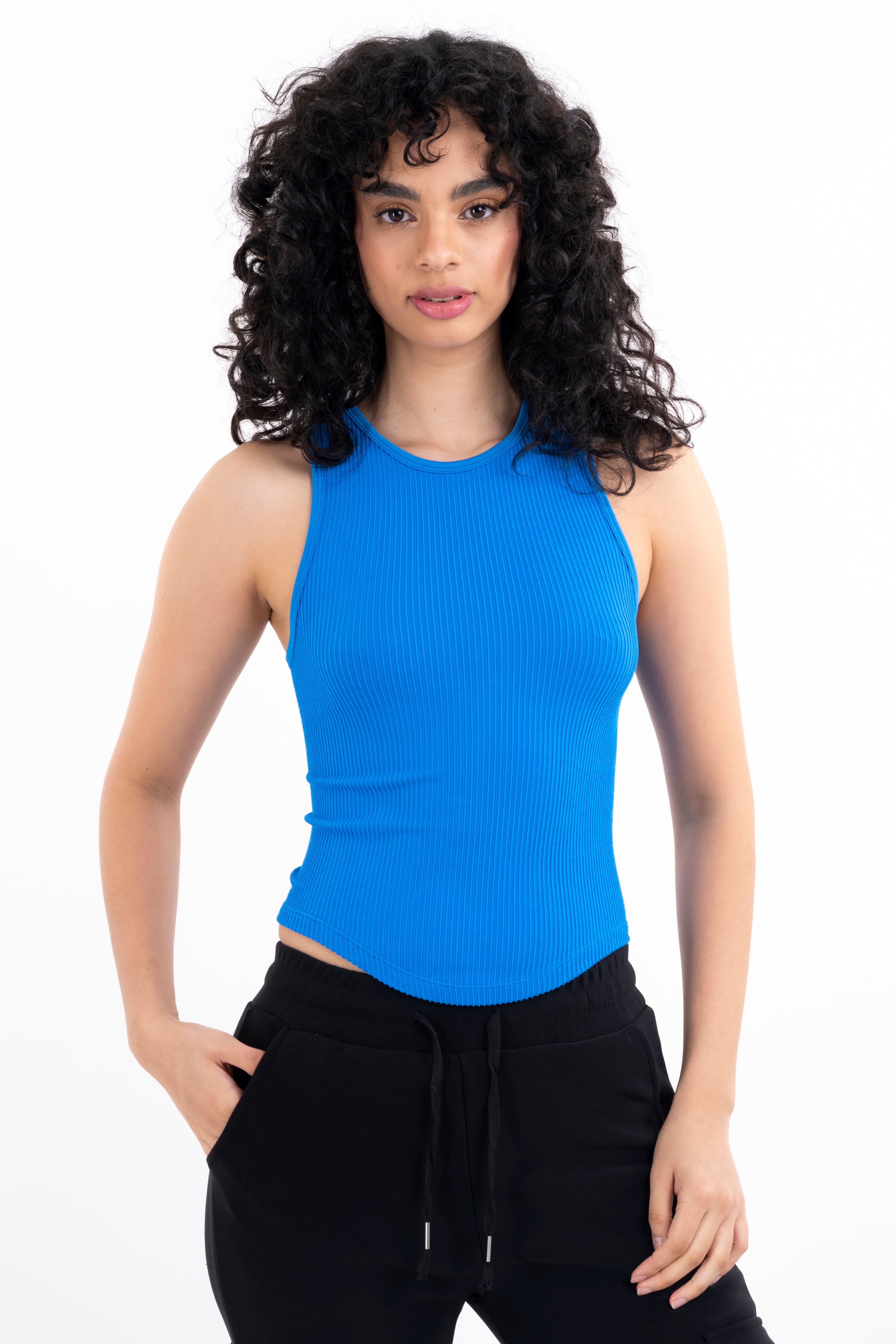 Top tank bajo asimétrico acanalado AZUL PITUFO