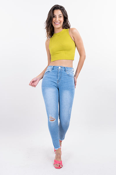 Jeans skinny con destrucción en rodilla LIGHT WASH