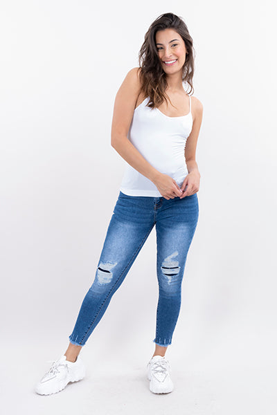 Jeans skinny con parches en rodillas MEDIUM WASH