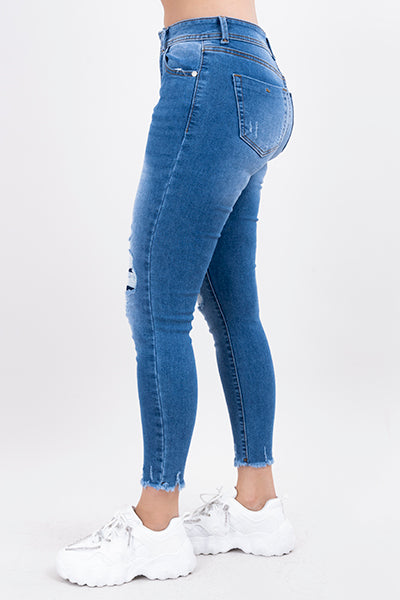 Jeans skinny con parches en rodillas MEDIUM WASH