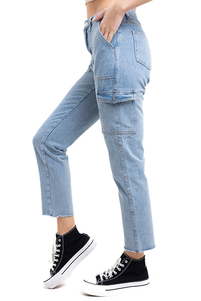 Jeans Cargo Cintura Alta MEDIUM WASH