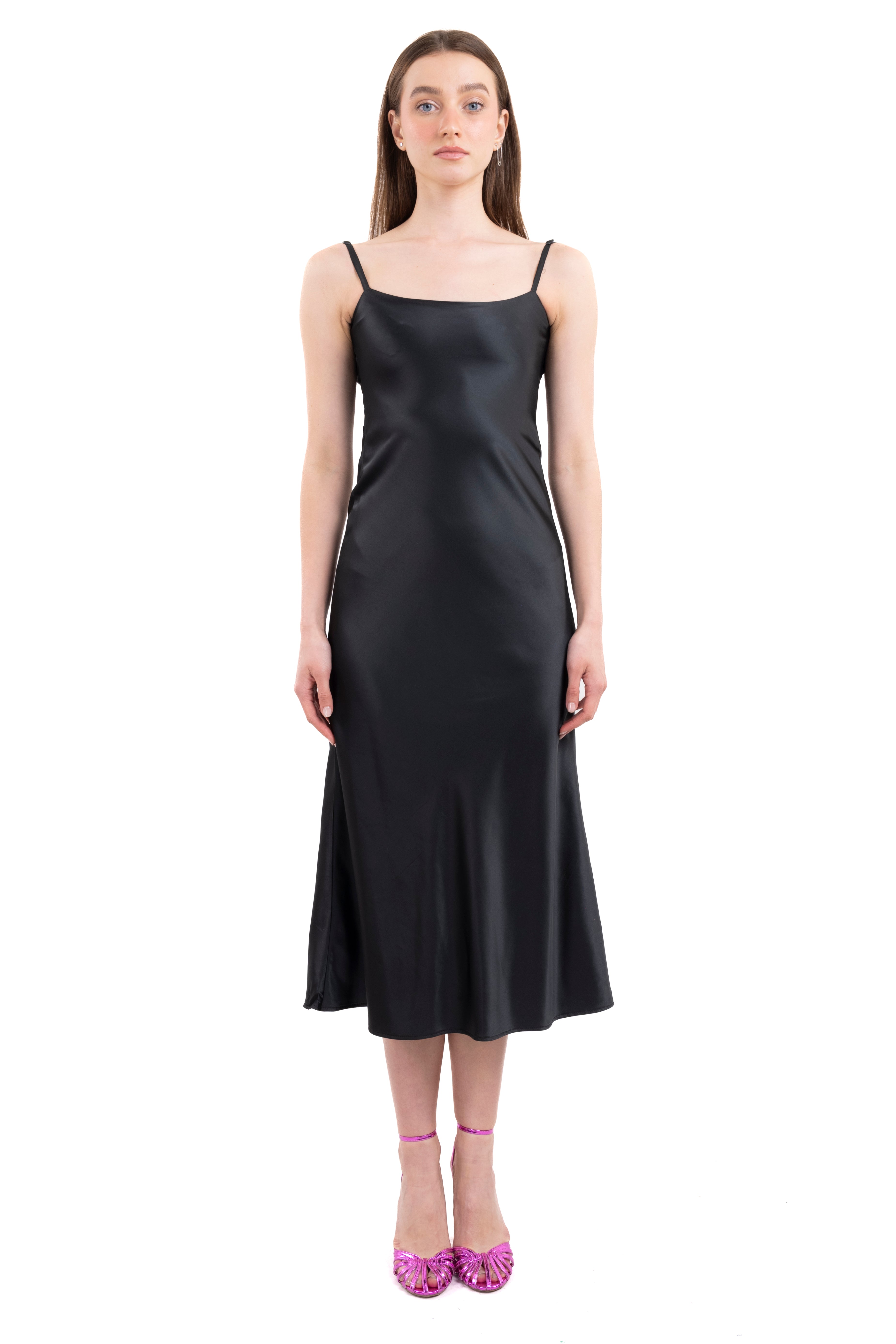 Vestido satinado ajustable NEGRO