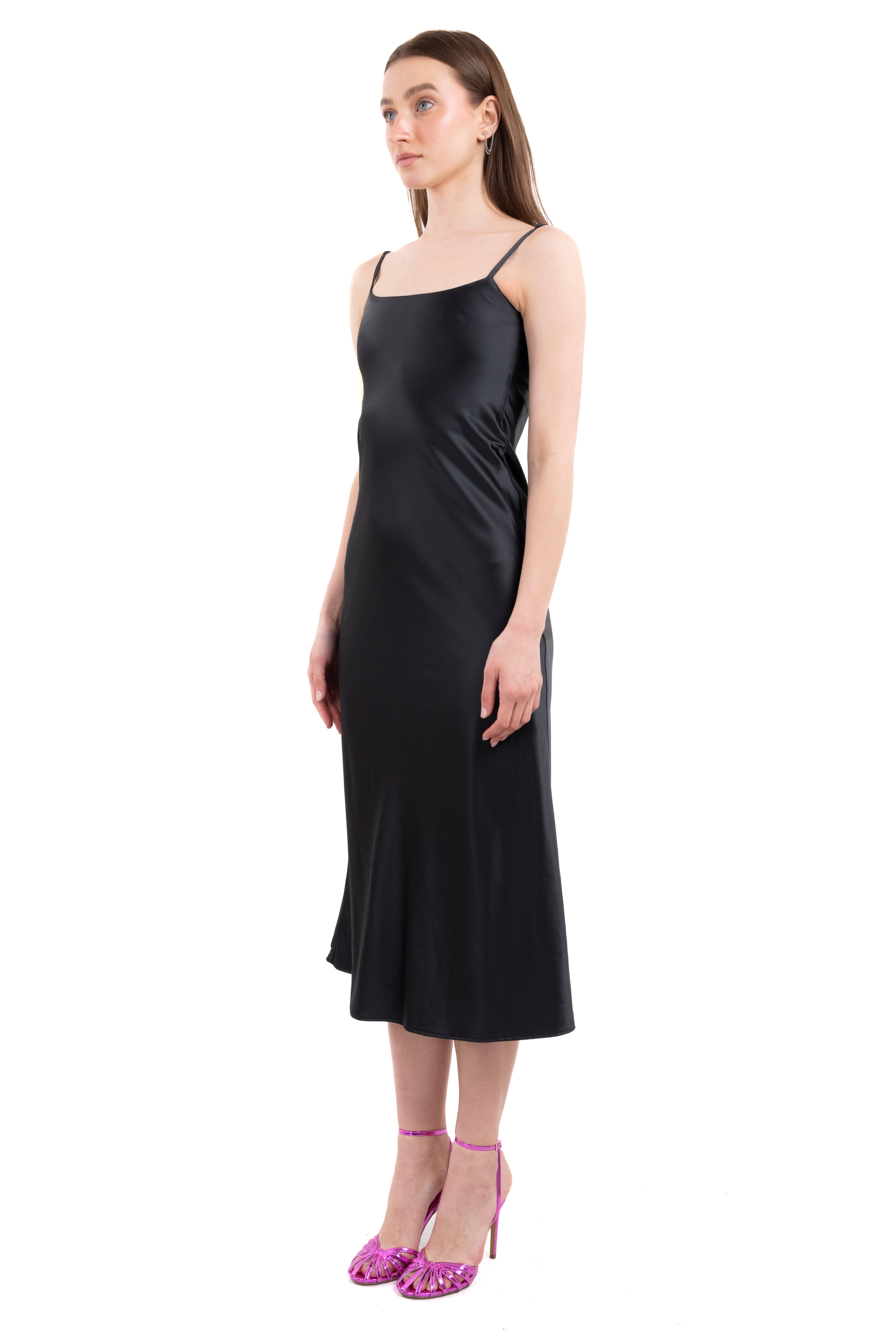 Vestido satinado ajustable NEGRO