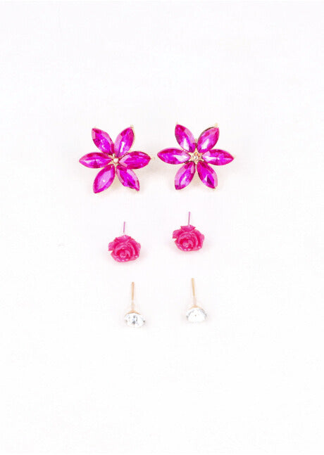 3Pr Aretes Flor Cristal