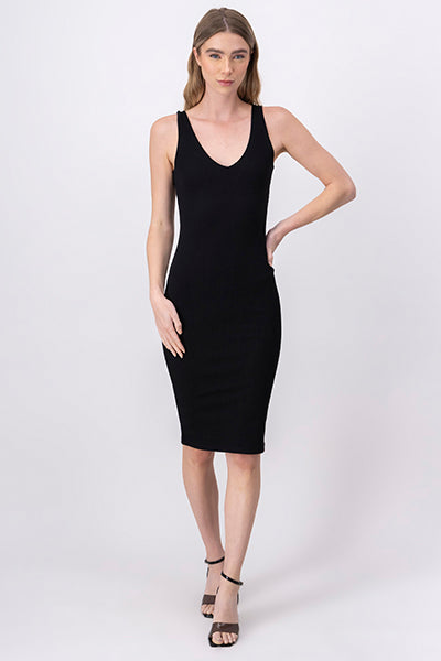 Vestido midi rib espalda descubierta NEGRO