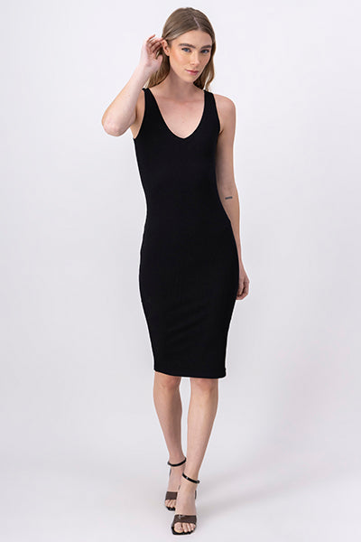 Vestido midi rib espalda descubierta NEGRO