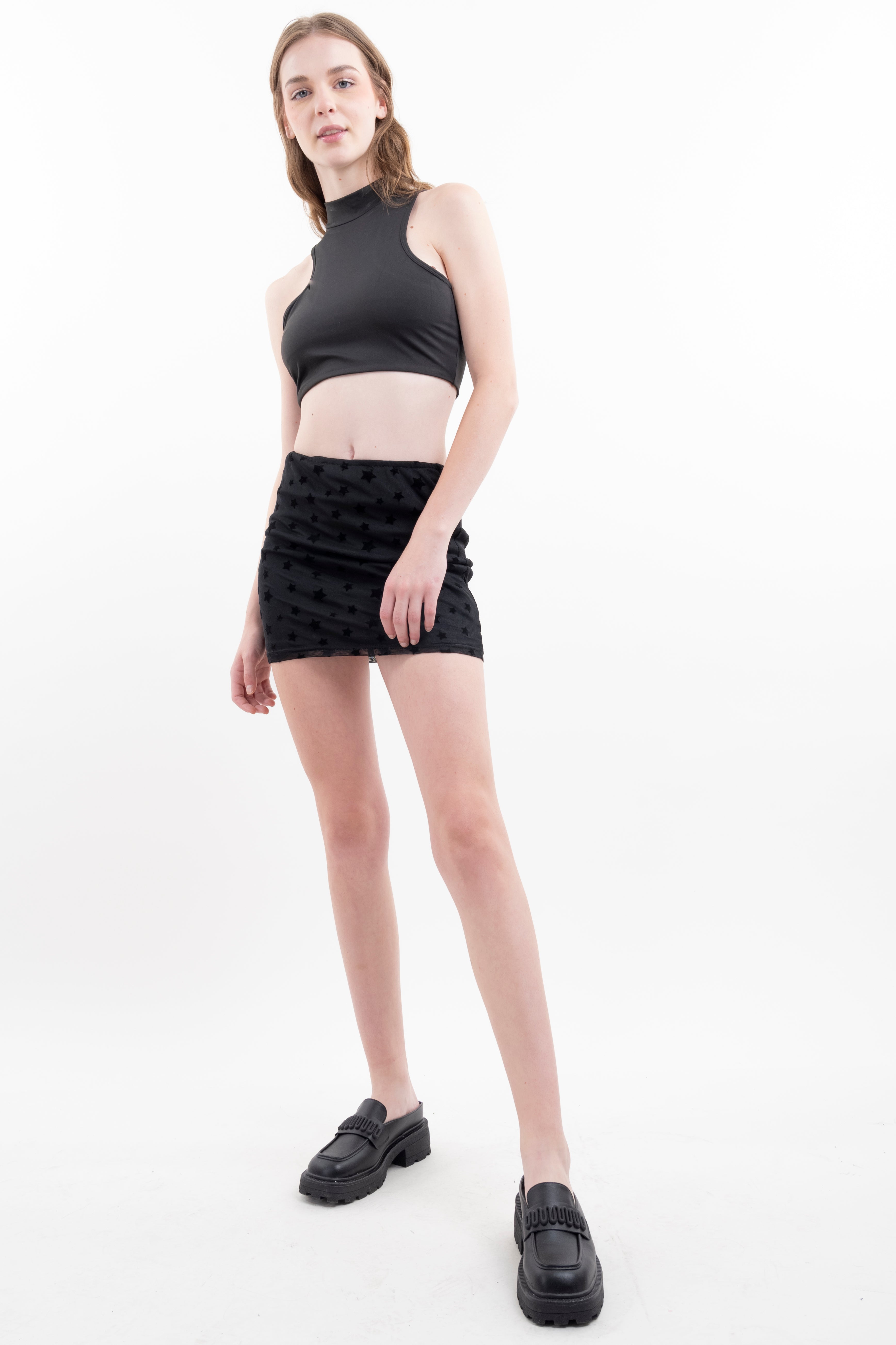 Falda mini mesh estrellas NEGRO