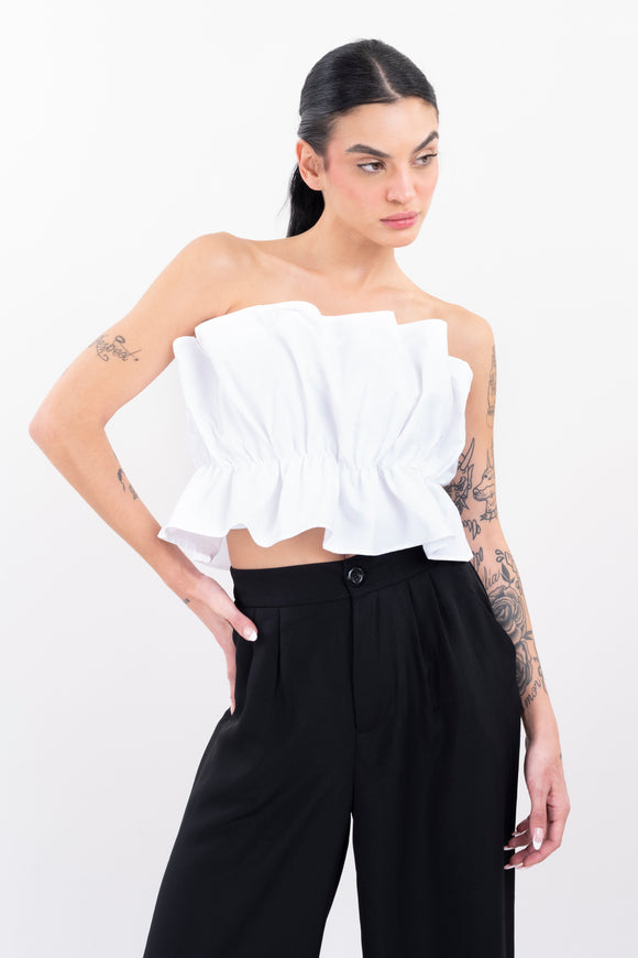 Top strapless liso fruncido