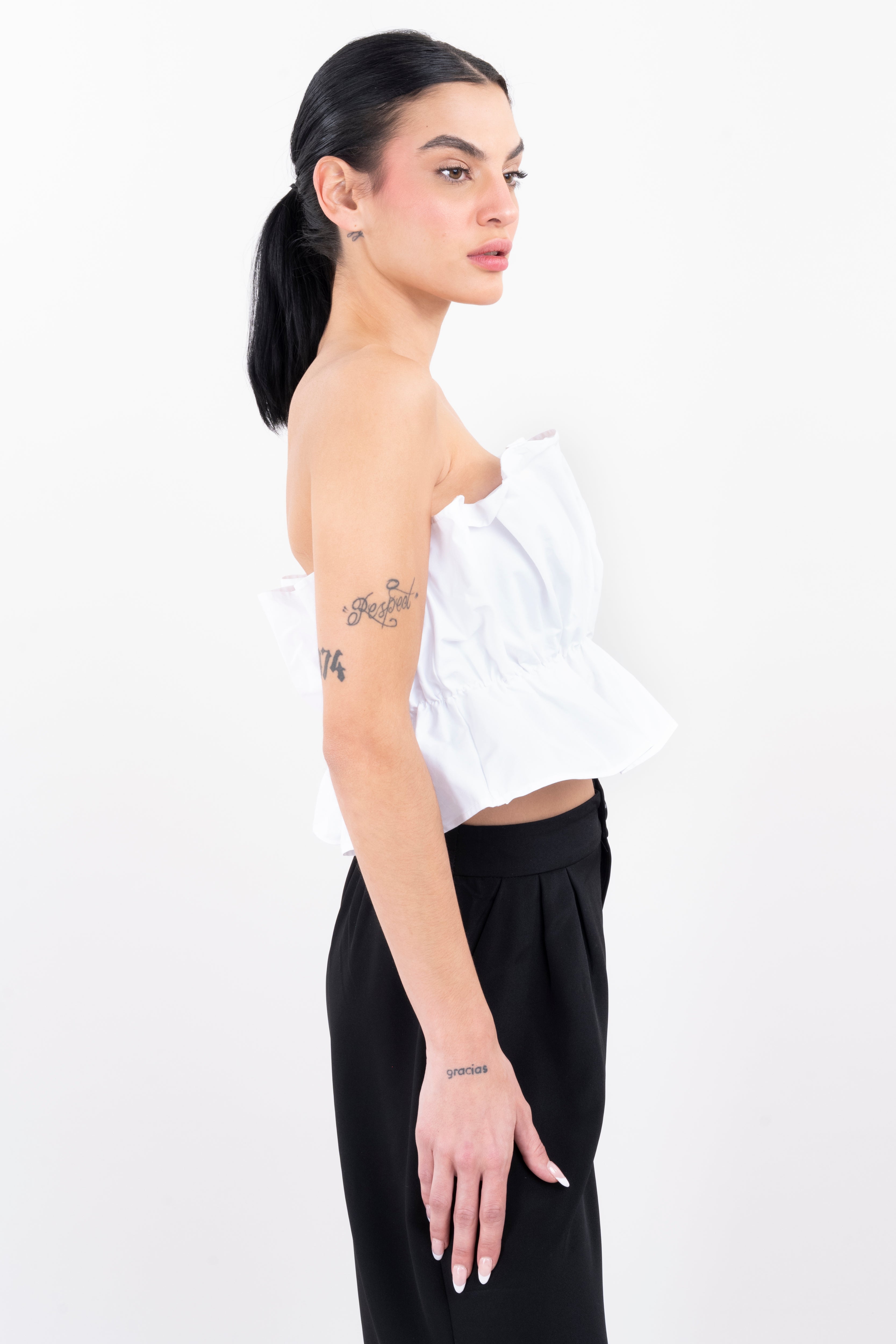 Top strapless liso fruncido BLANCO