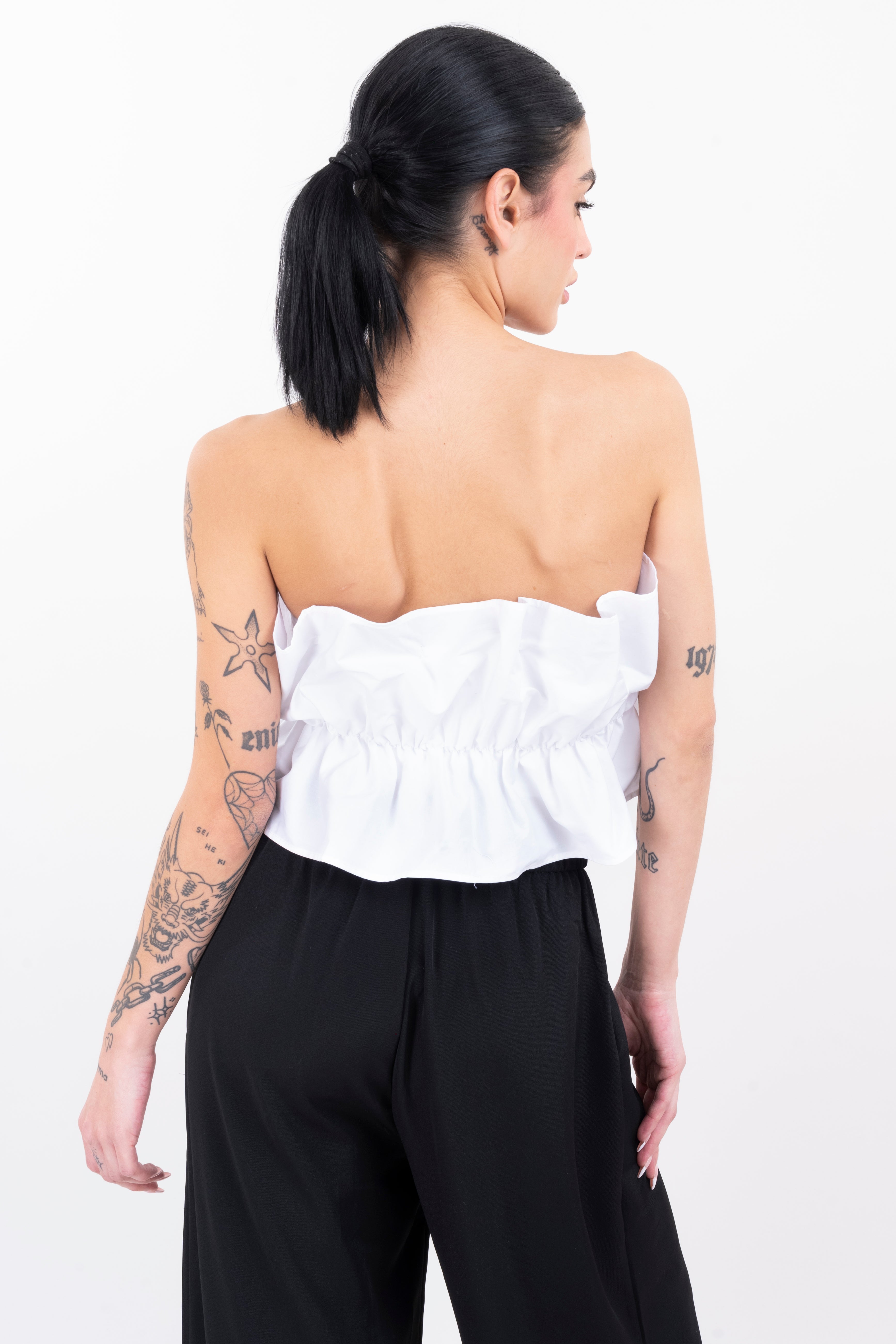 Top strapless liso fruncido BLANCO