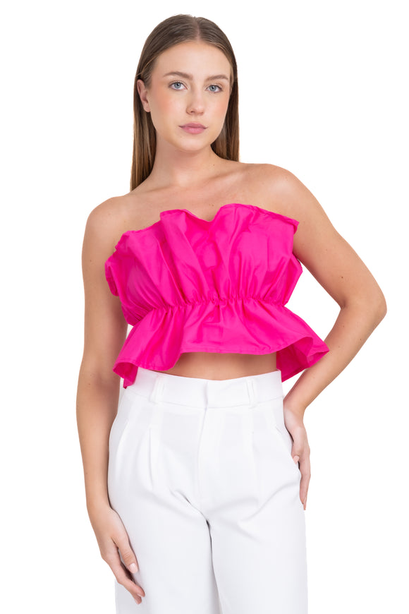 Top strapless liso fruncido