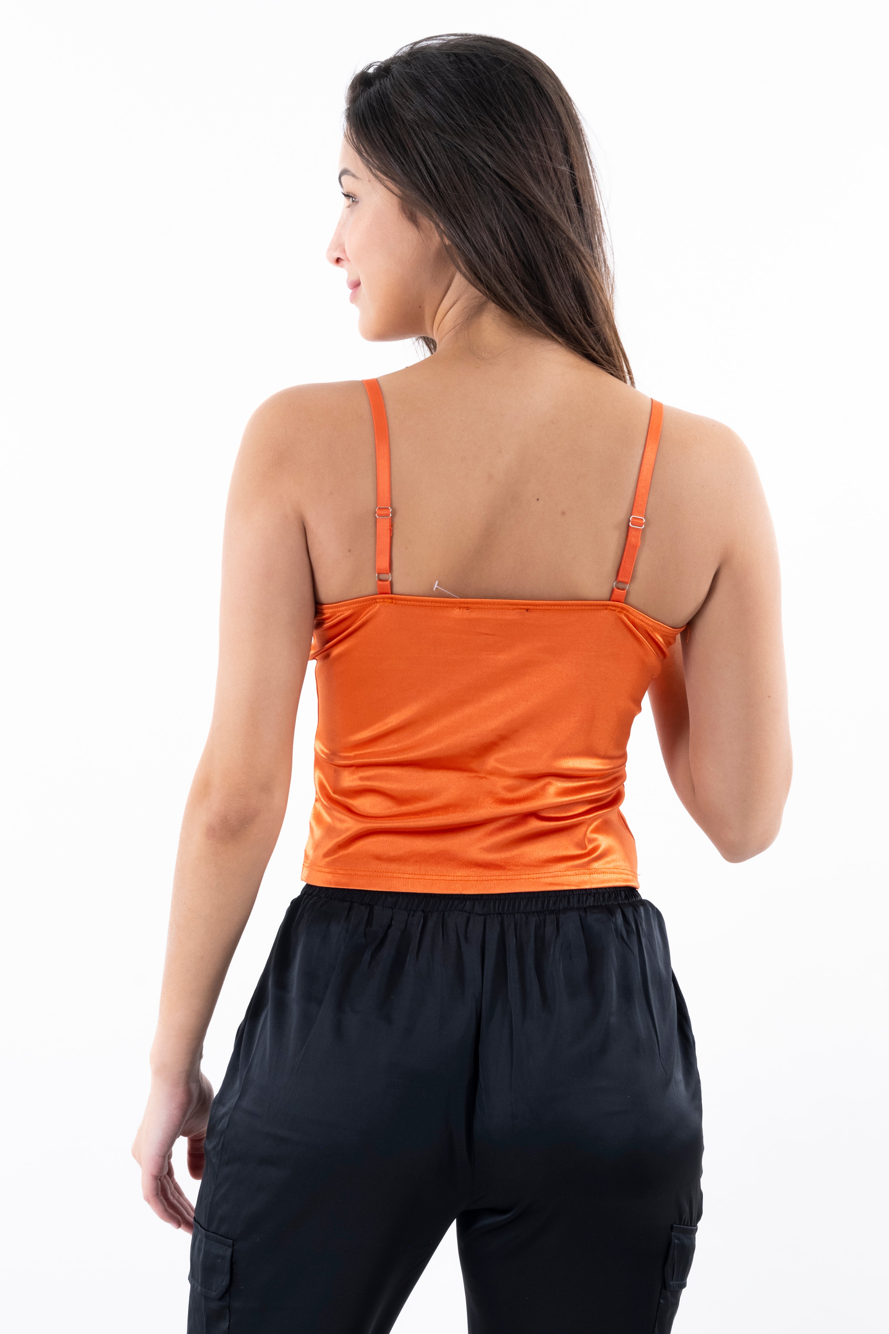 Top tirantes encaje satín botones NARANJA
