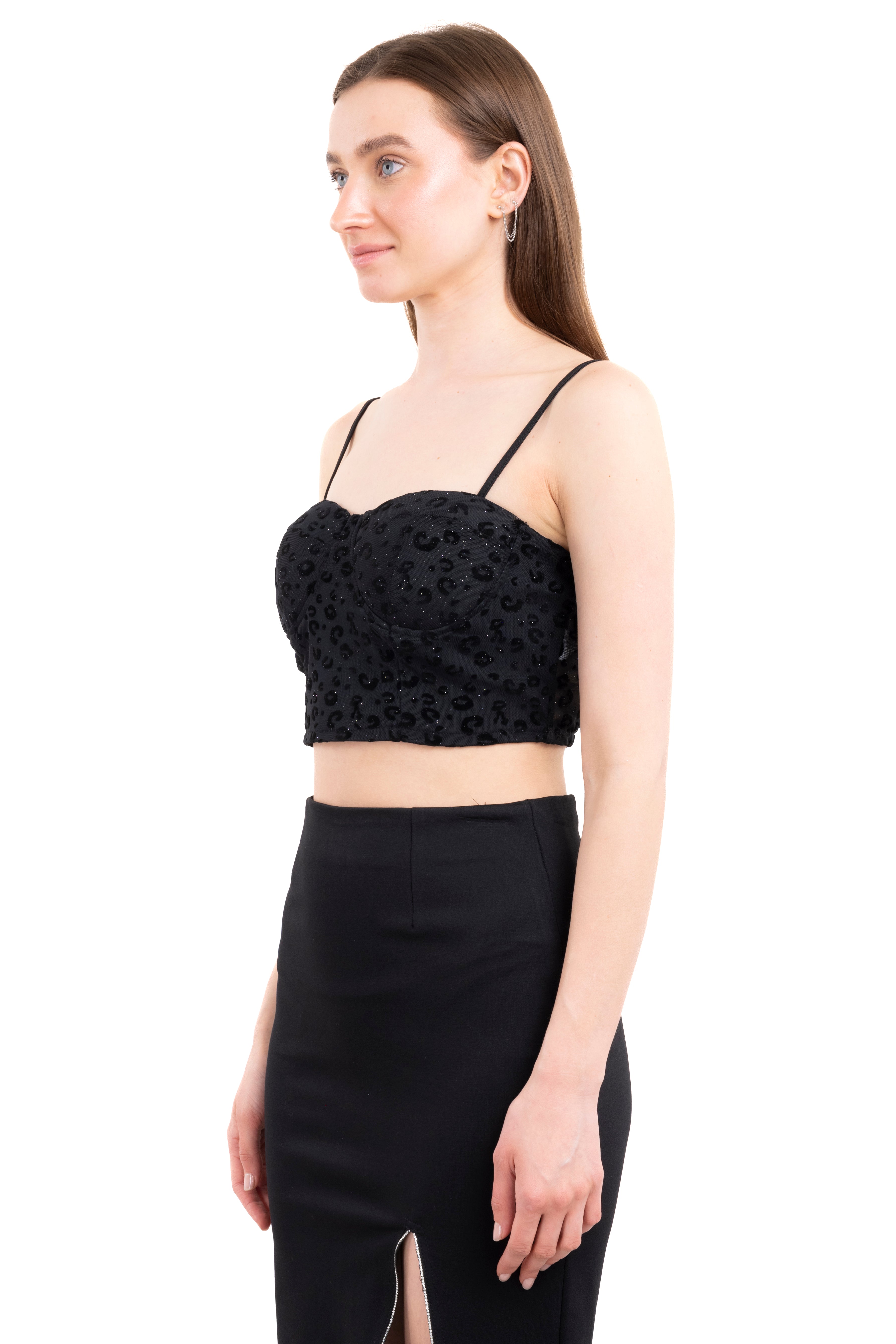 Top mesh animal print NEGRO
