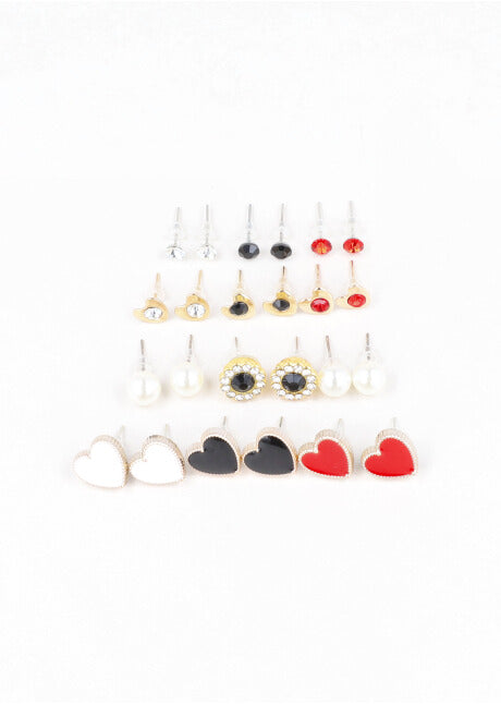 12 Pr Aretes Corazones ROJO