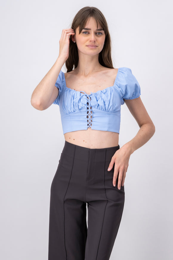 Top crop lace up monocolor