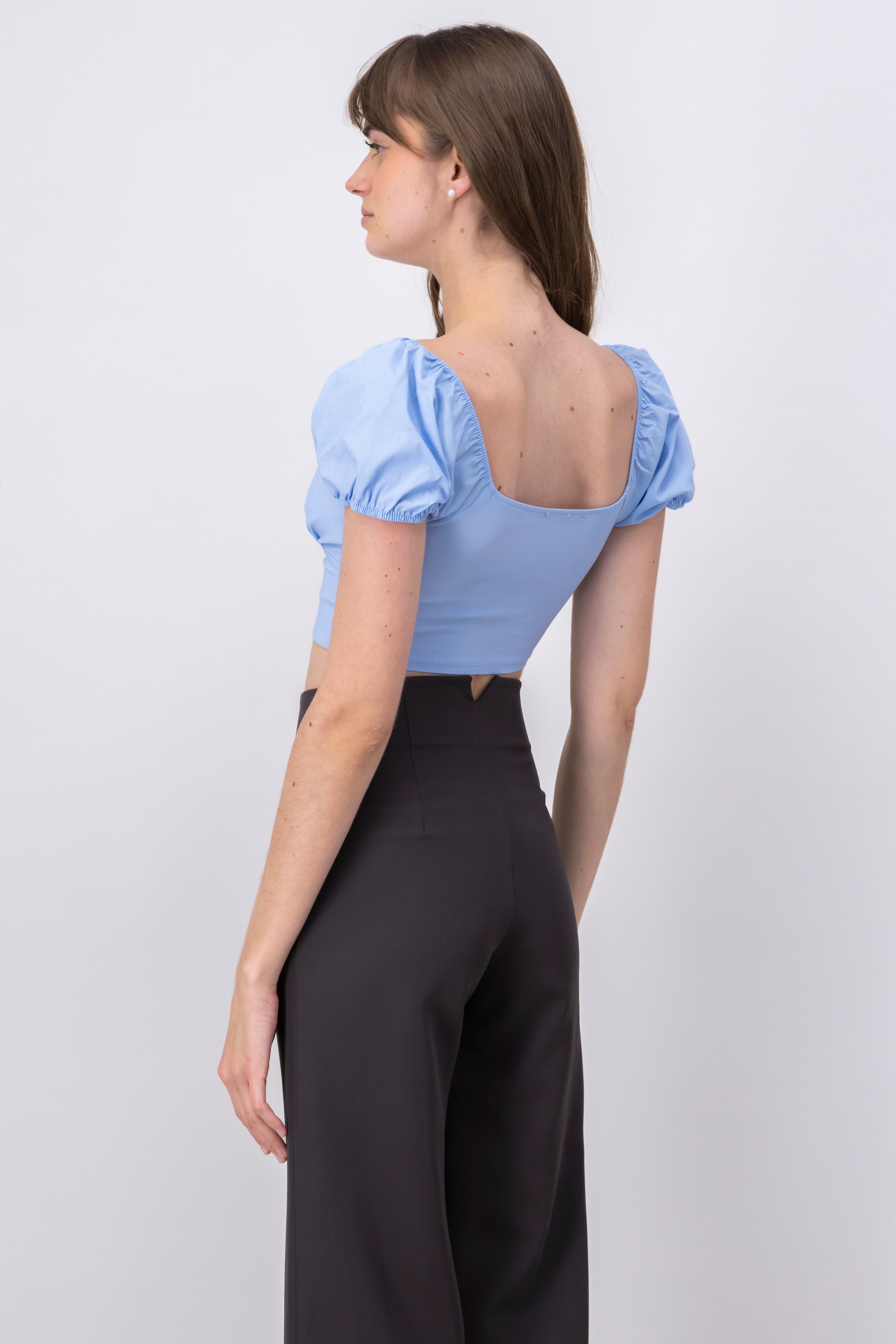 Top crop lace up monocolor AZUL
