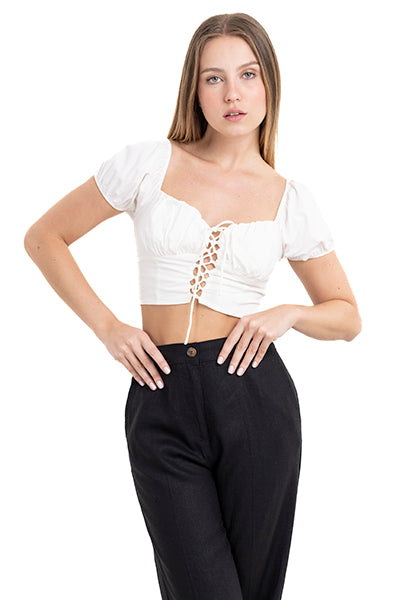 Top crop lace up monocolor
