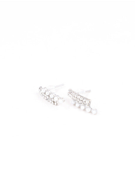 Aretes Barrita Brillos Perla PLATA