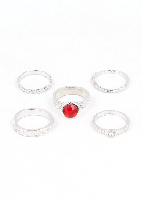 Set 5 Anillos Piedra Color PLATA