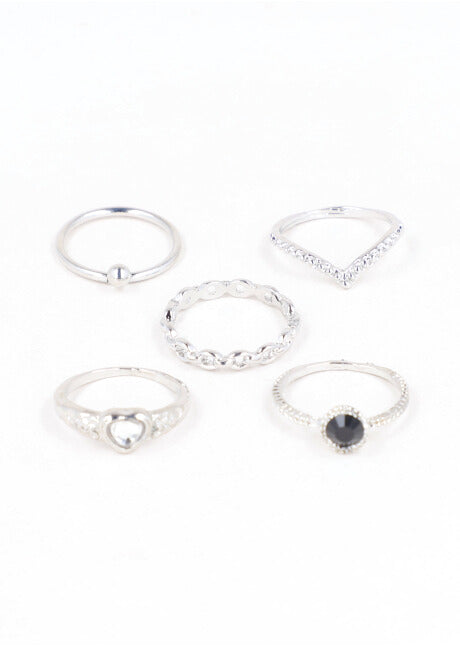 Set 5 Anillos Piedra Color NEGRO