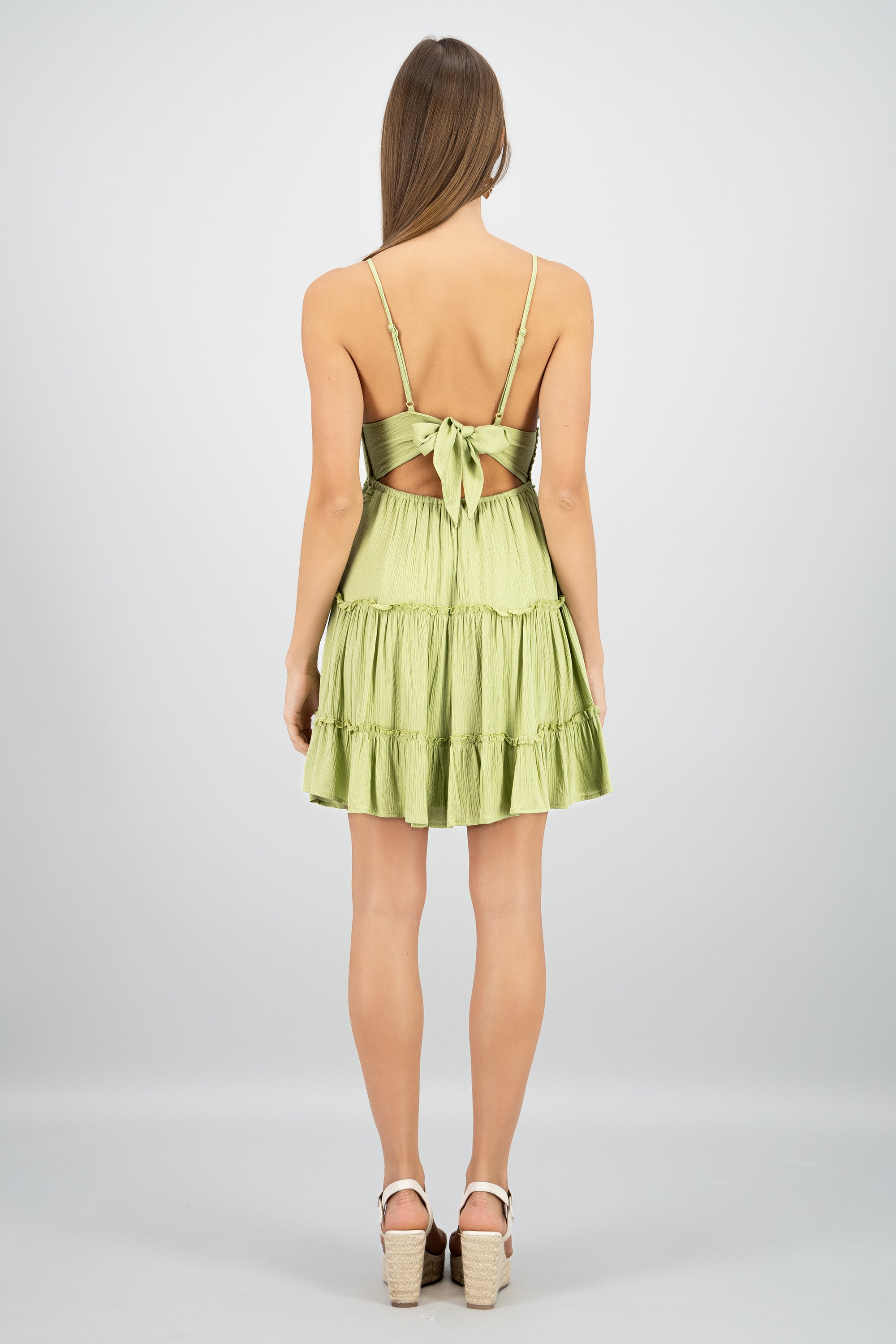 Vestido mini tirantes crochet VERDE LIMA