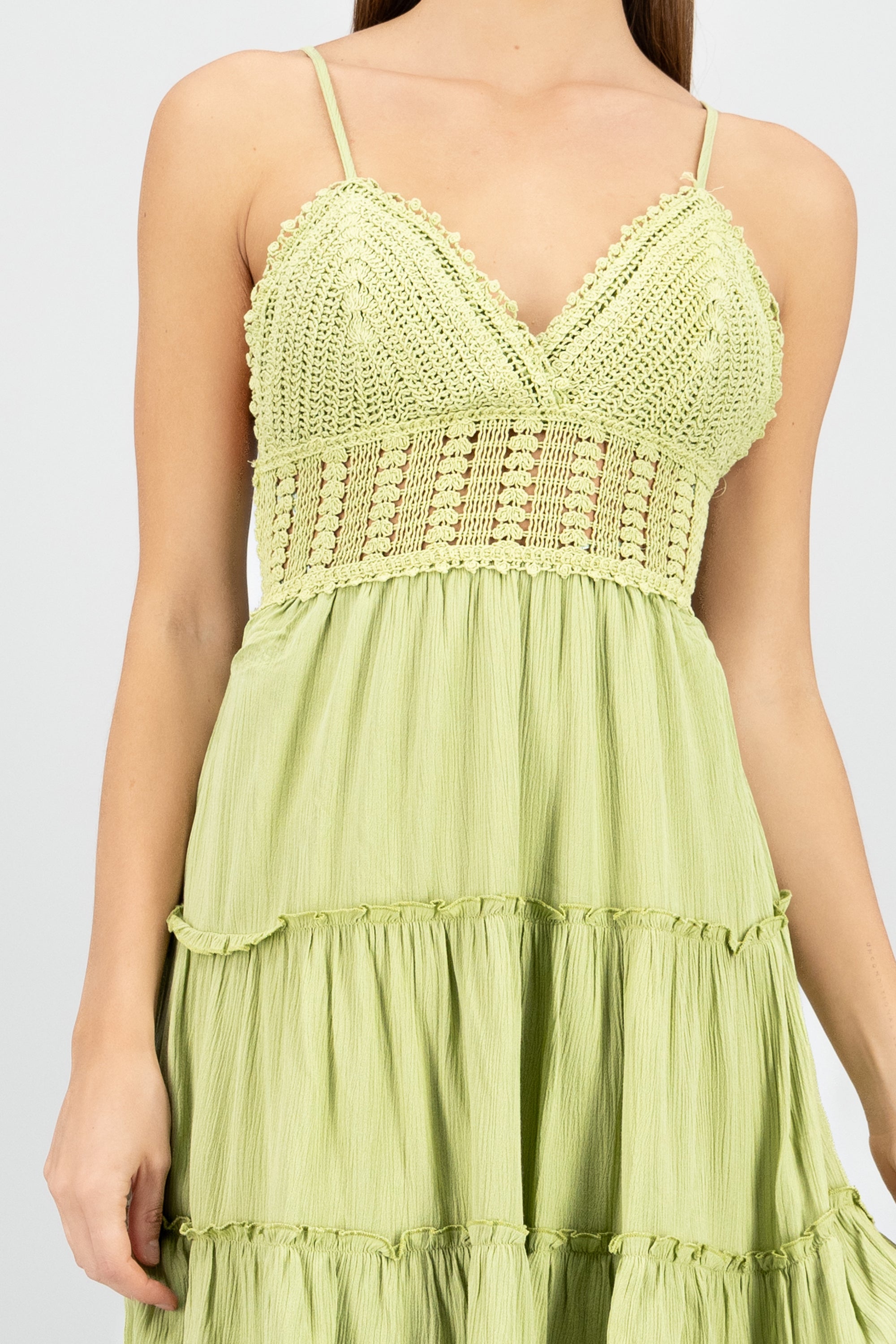 Vestido mini tirantes crochet VERDE LIMA