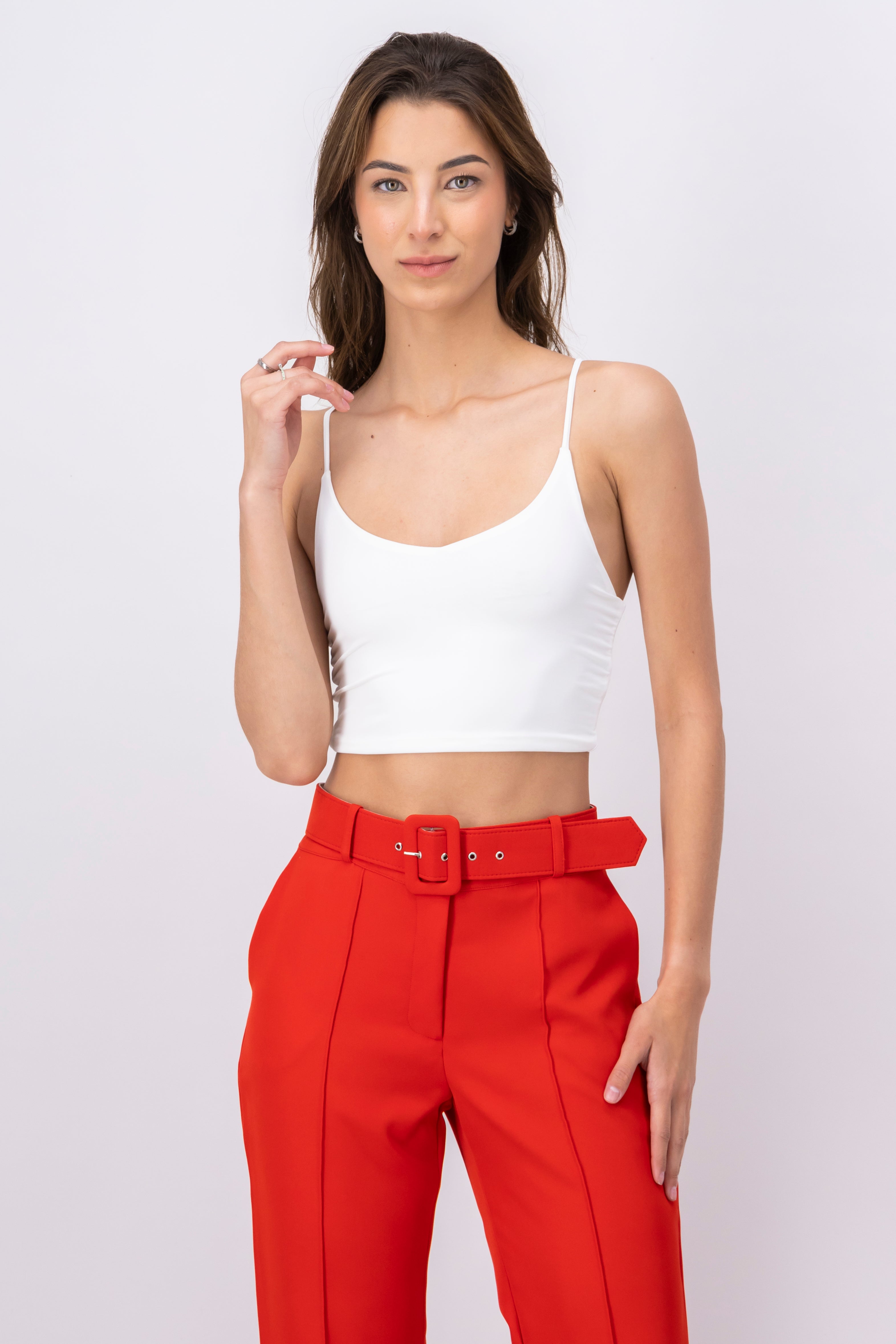 Top crop seamless liso tirantes BLANCO