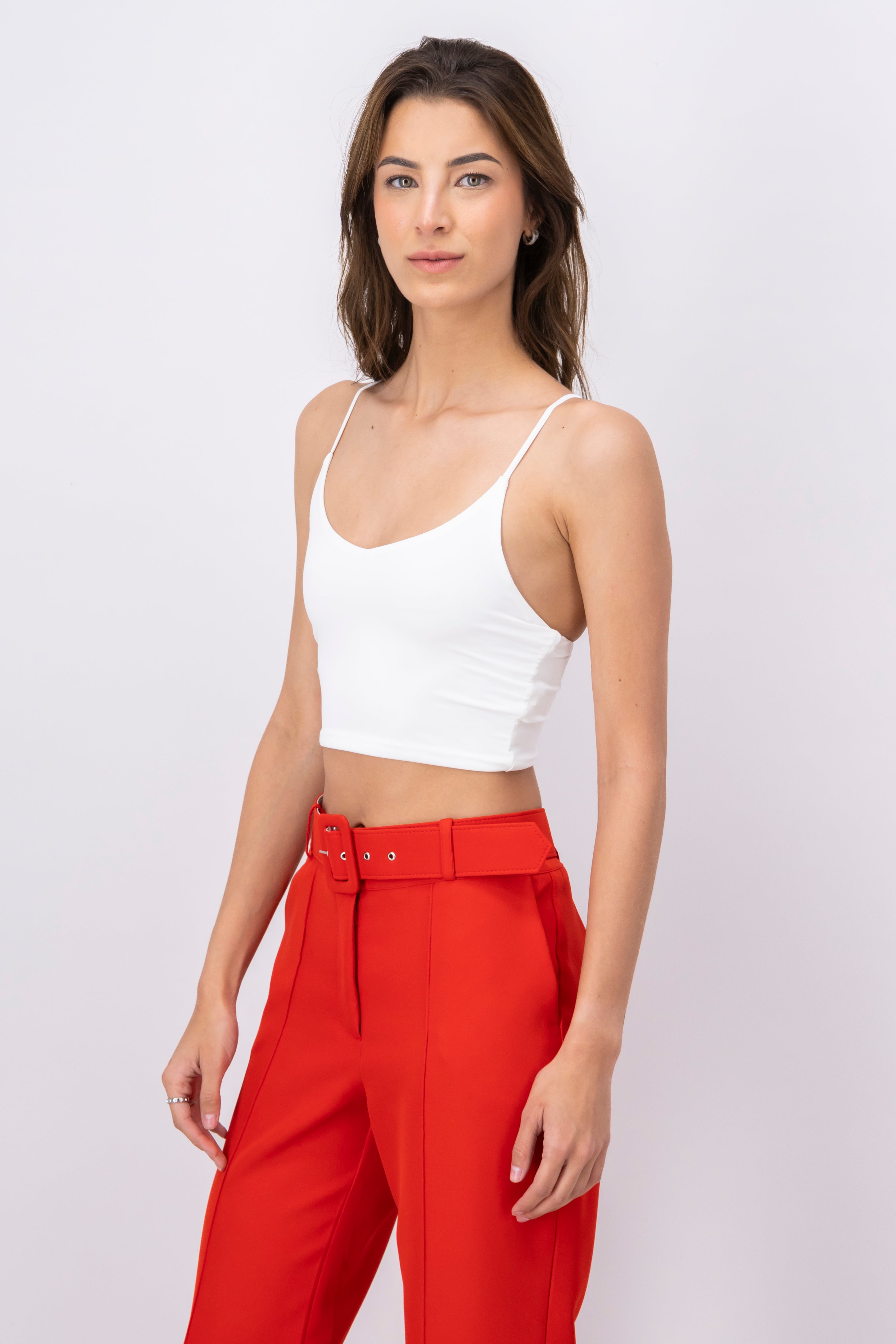 Top crop seamless liso tirantes BLANCO