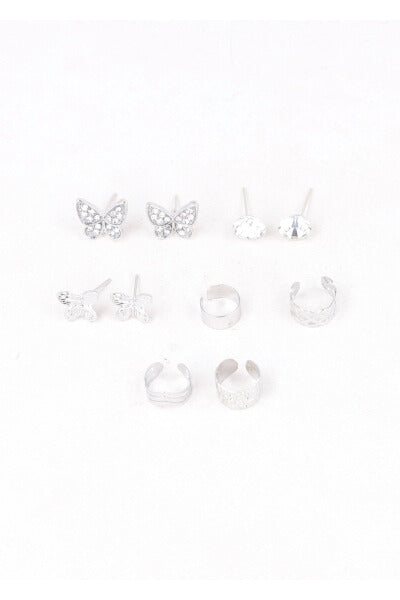 3Pr Aretes Mariposa Y Earcuff PLATA