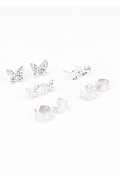 3Pr Aretes Mariposa Y Earcuff PLATA
