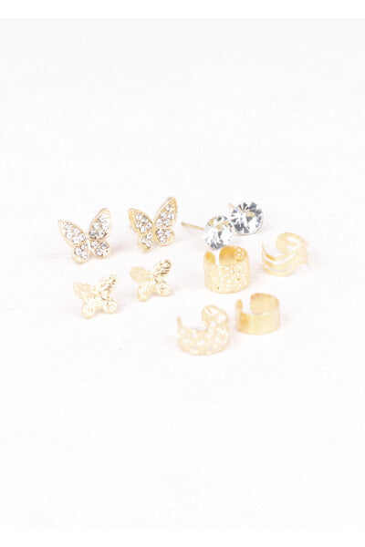 3Pr Aretes Mariposa Y Earcuff ORO
