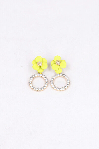 Aretes Flor Circulo Brillos AMARILLO