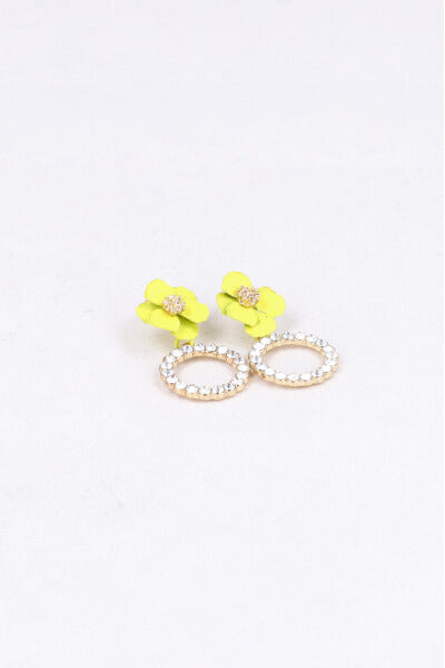 Aretes Flor Circulo Brillos AMARILLO