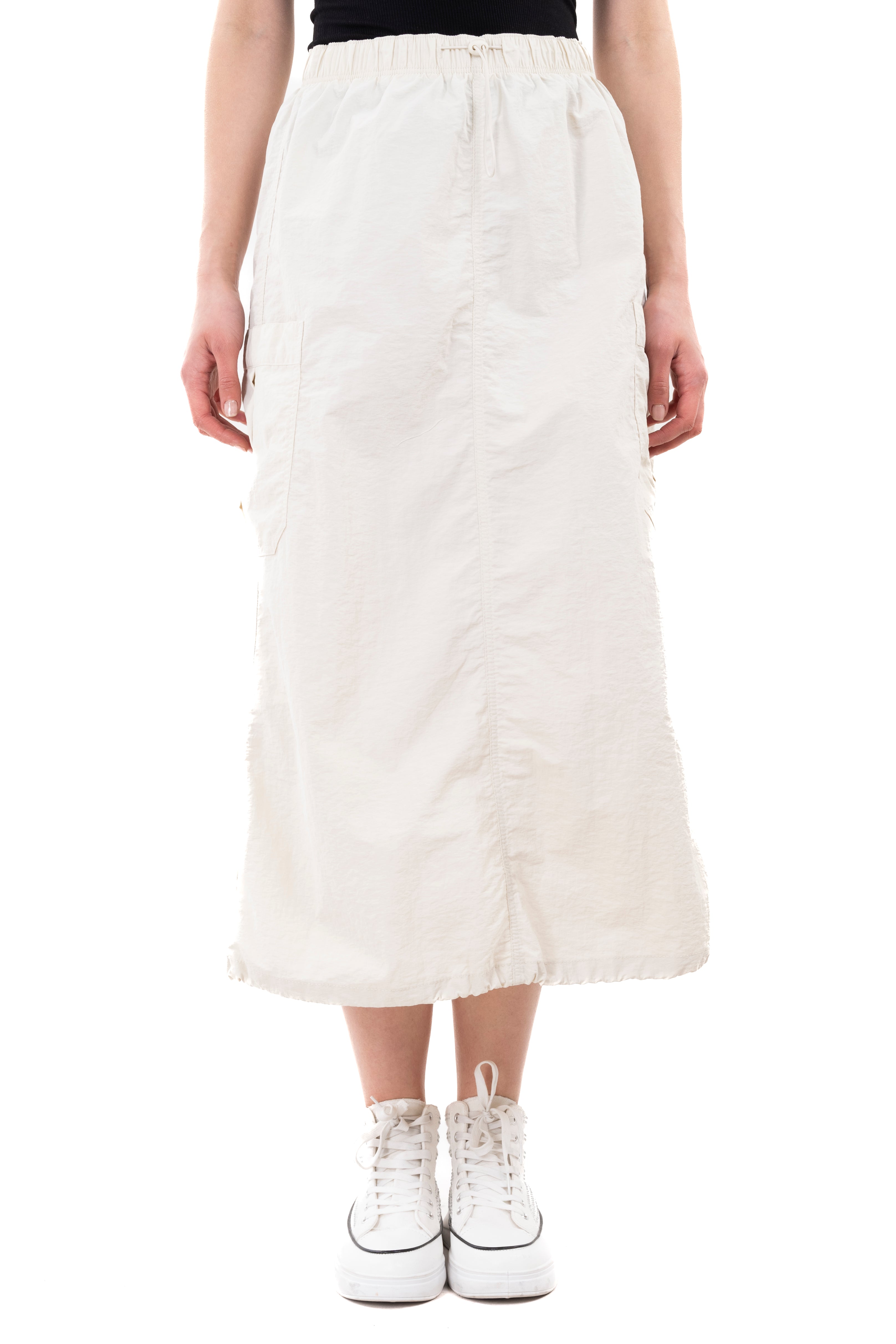 Falda midi bolsillos laterales CREMA