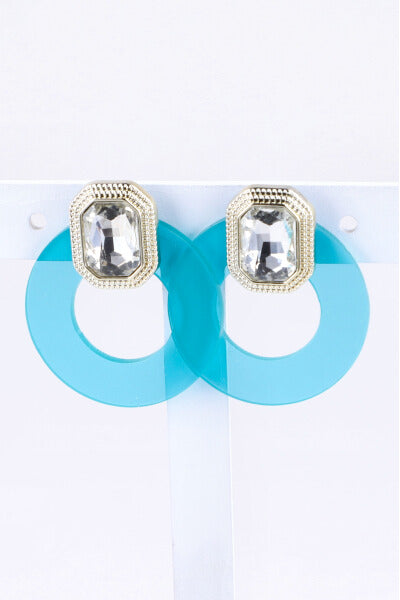 Aretes Cristal Cuadro Circulo AZUL