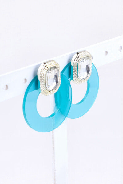 Aretes Cristal Cuadro Circulo AZUL