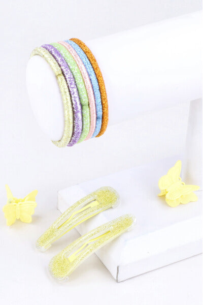 Set 10 accesorios cabello mariposas AMARILLO