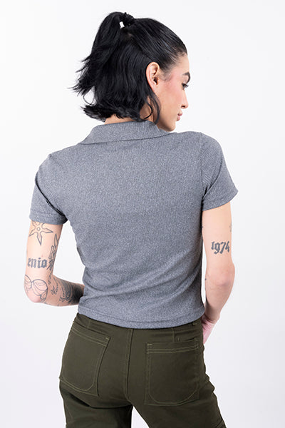 Top cuello polo acanalado GRIS