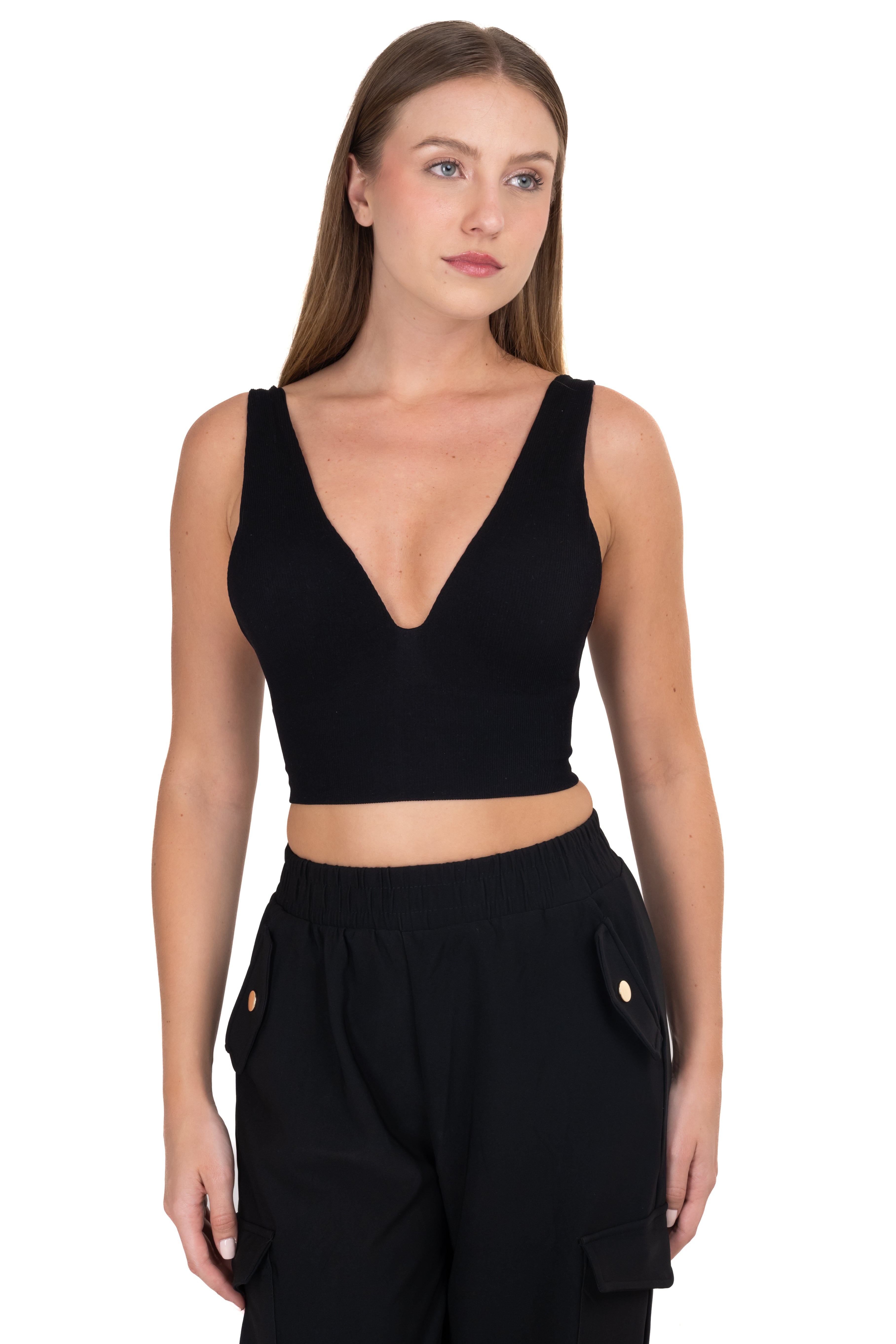 Top acanalado copas NEGRO
