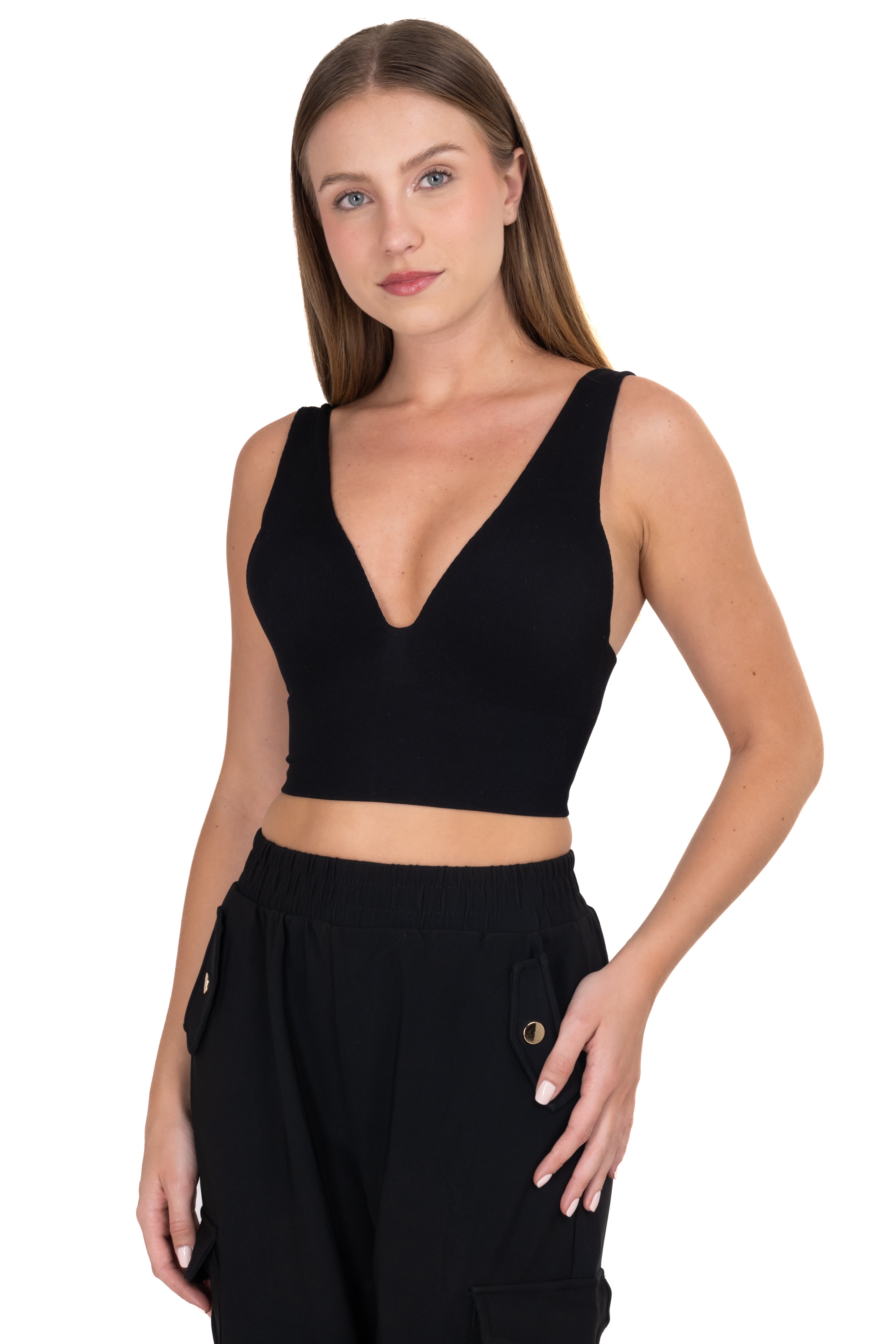Top acanalado copas NEGRO