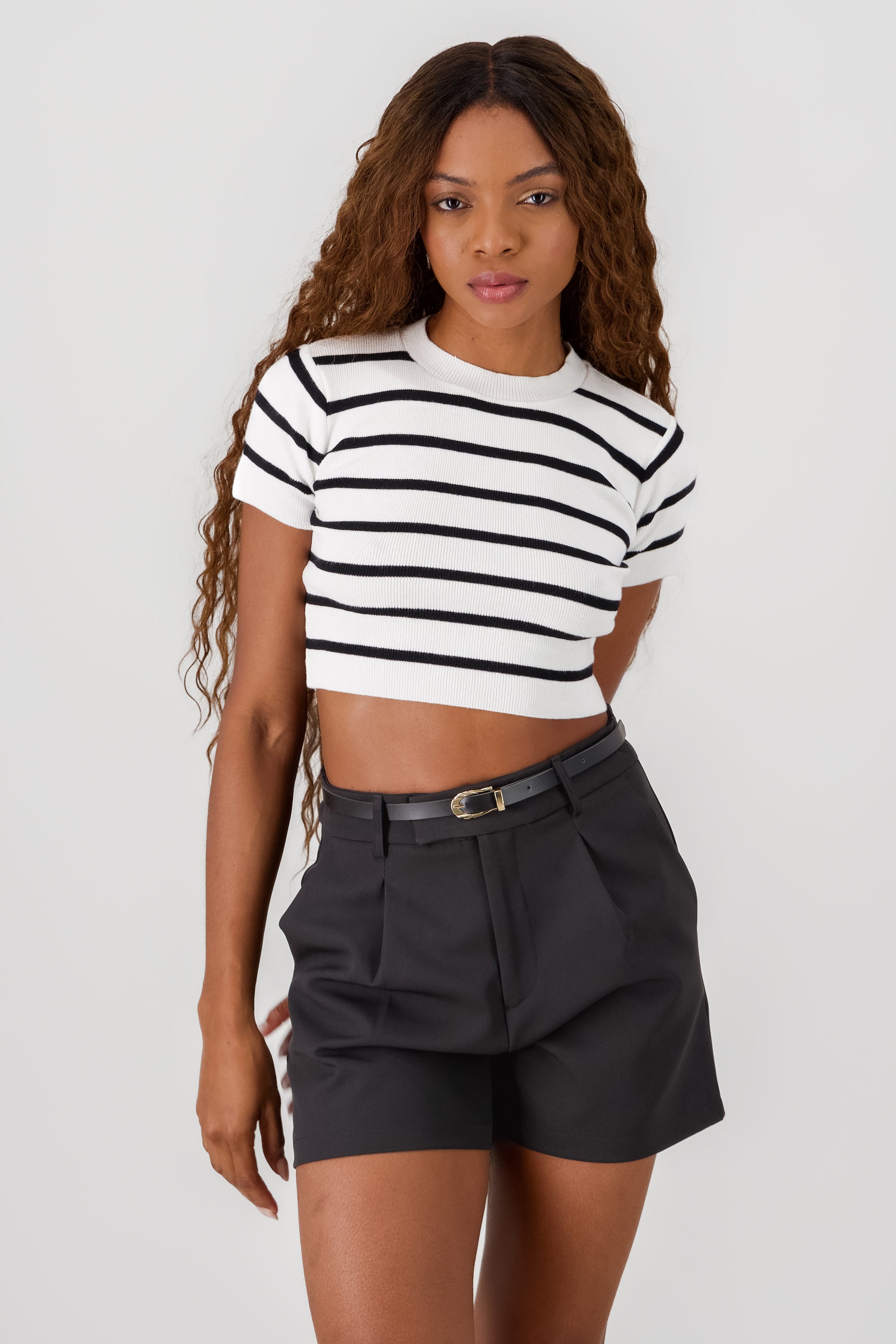 Top Crop Punto Manga Corta Rayas