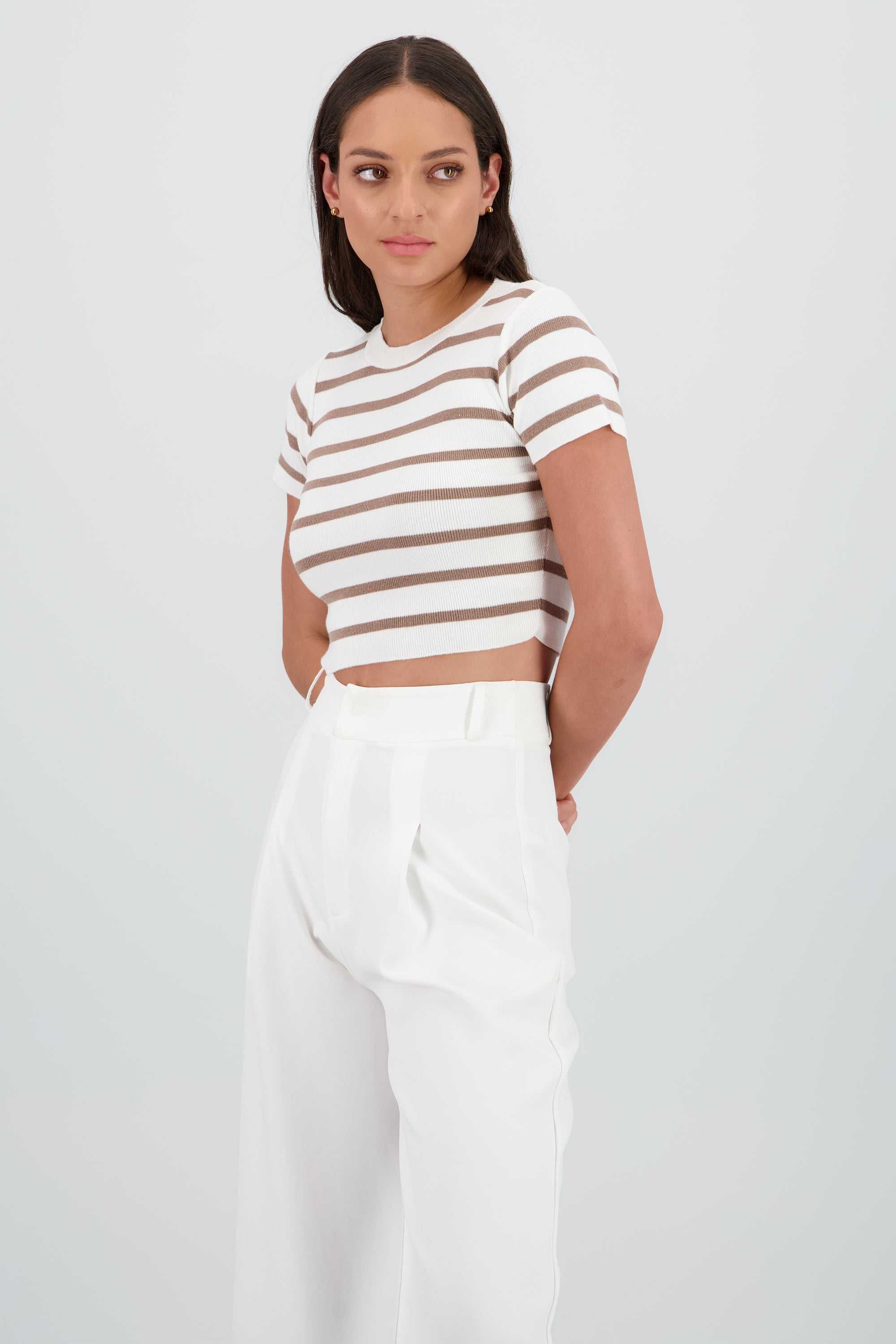 Top Crop Punto Manga Corta Rayas