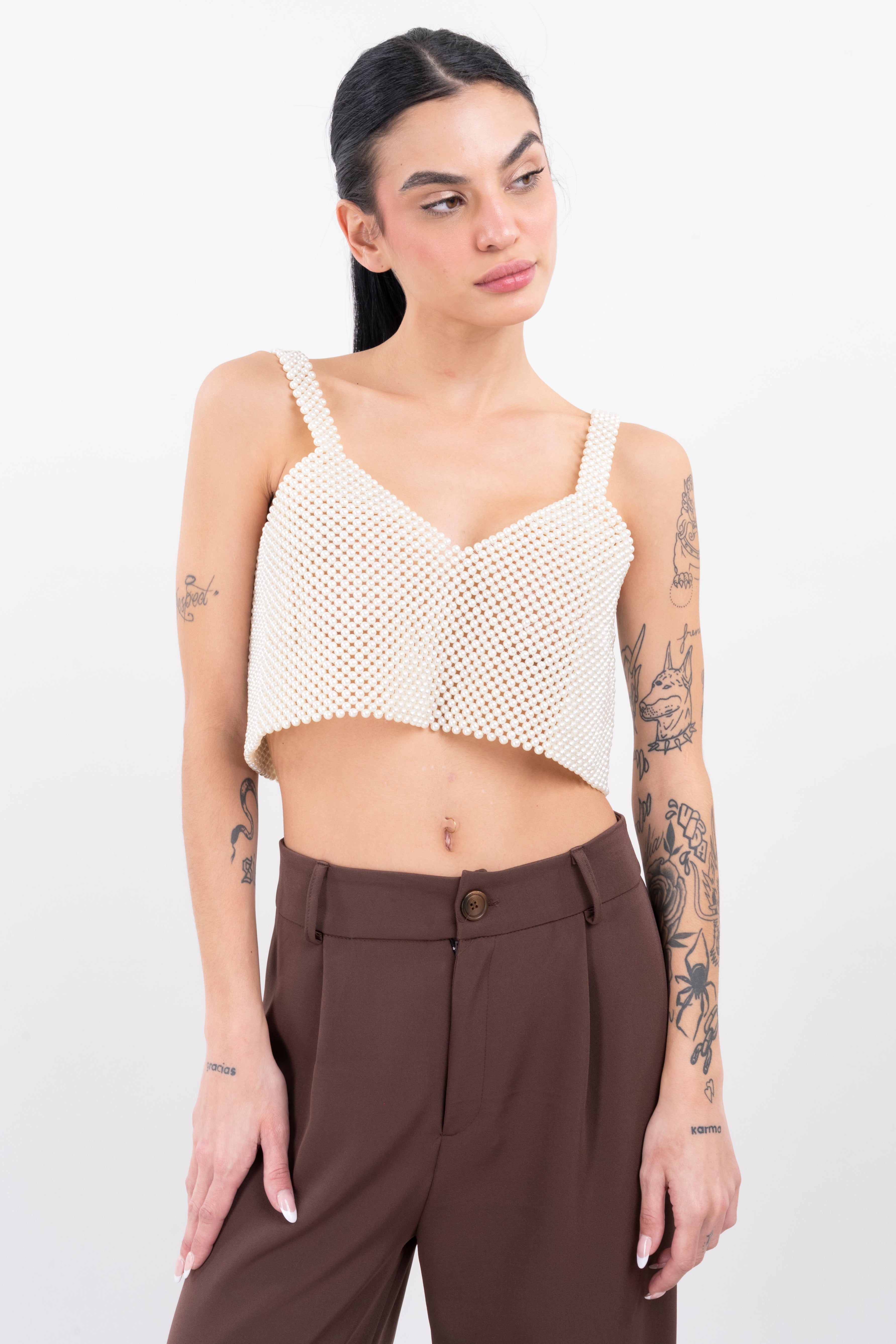 Top tirantes perlas BLANCO