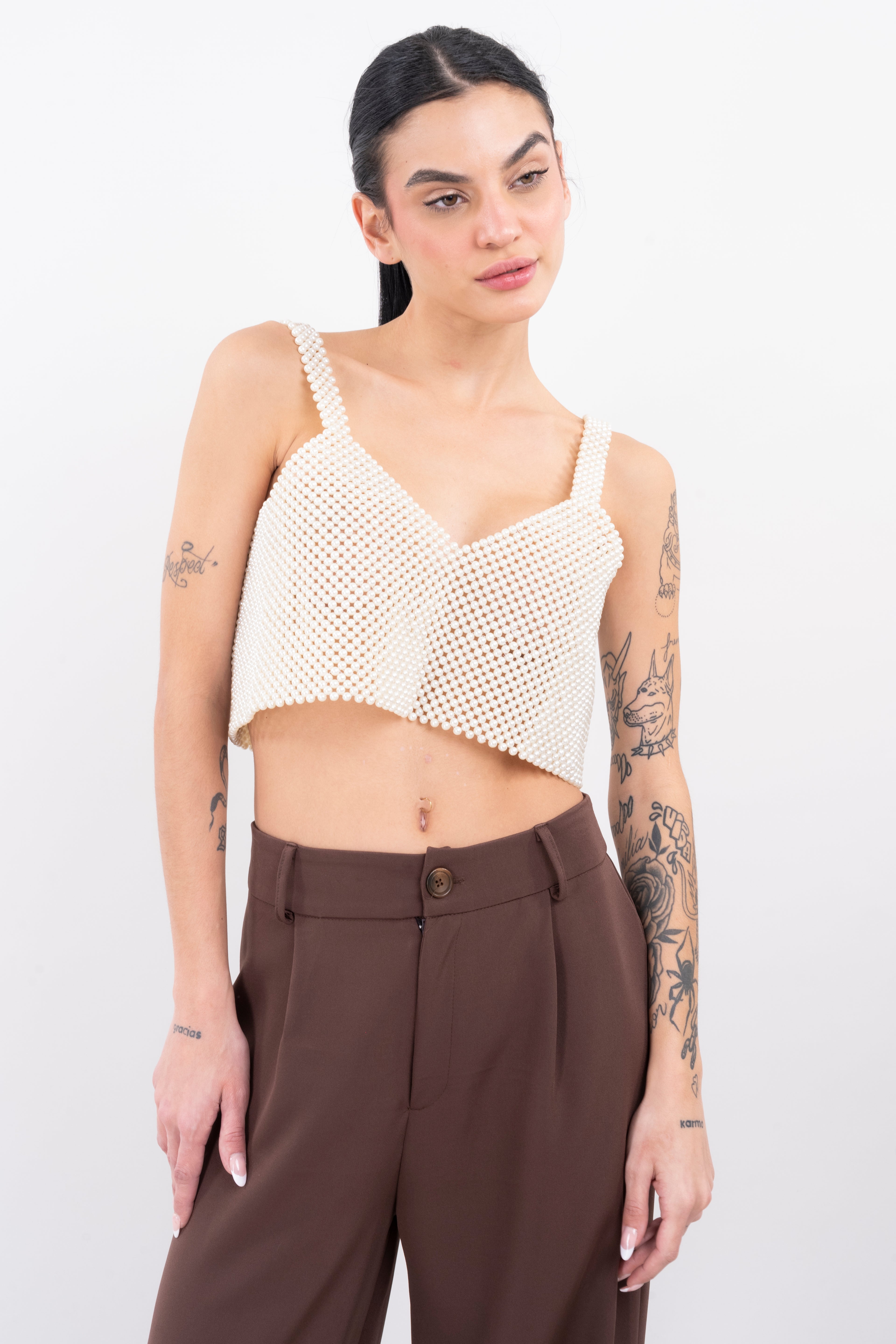 Top tirantes perlas BLANCO
