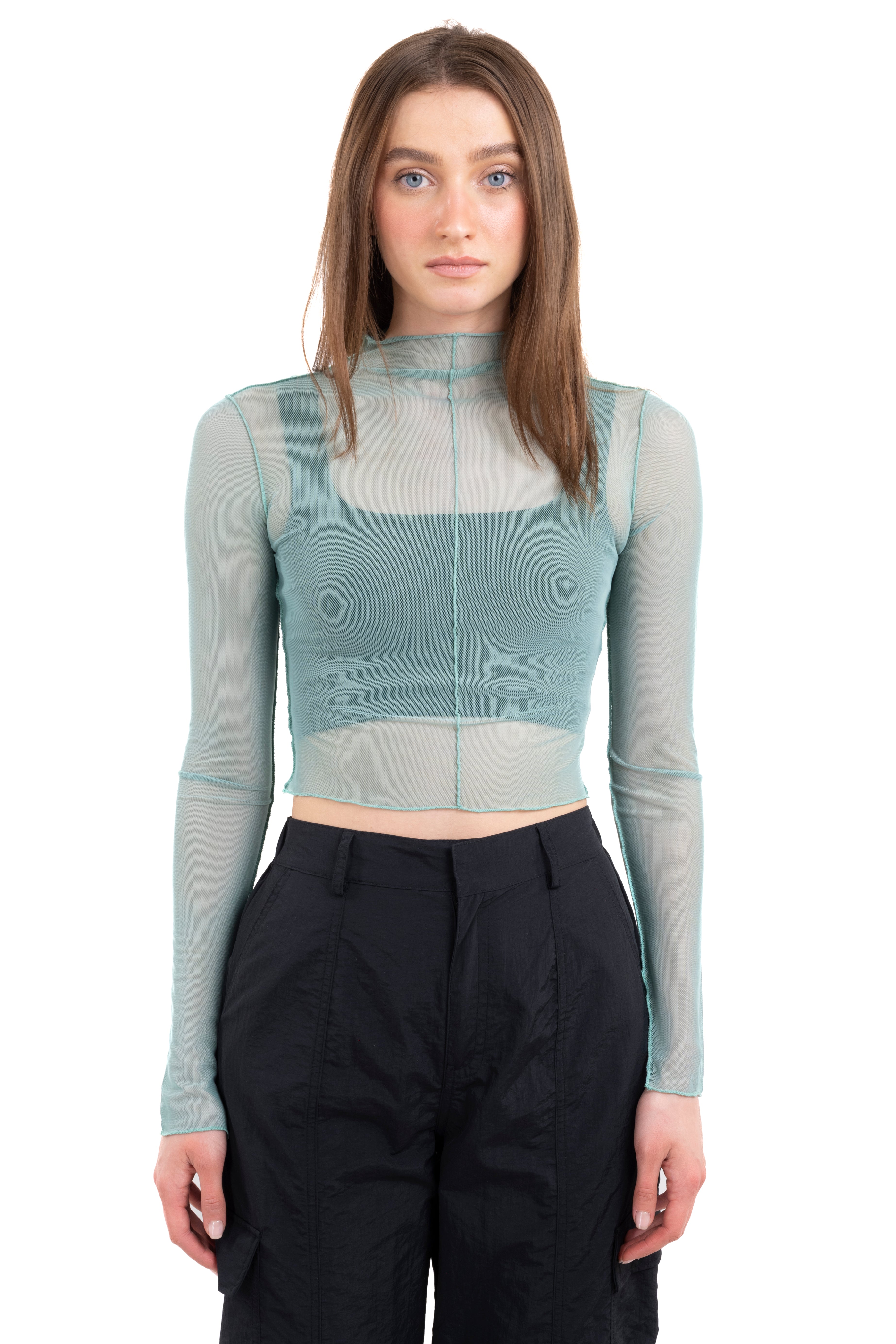 Top mesh manga larga costura VERDE