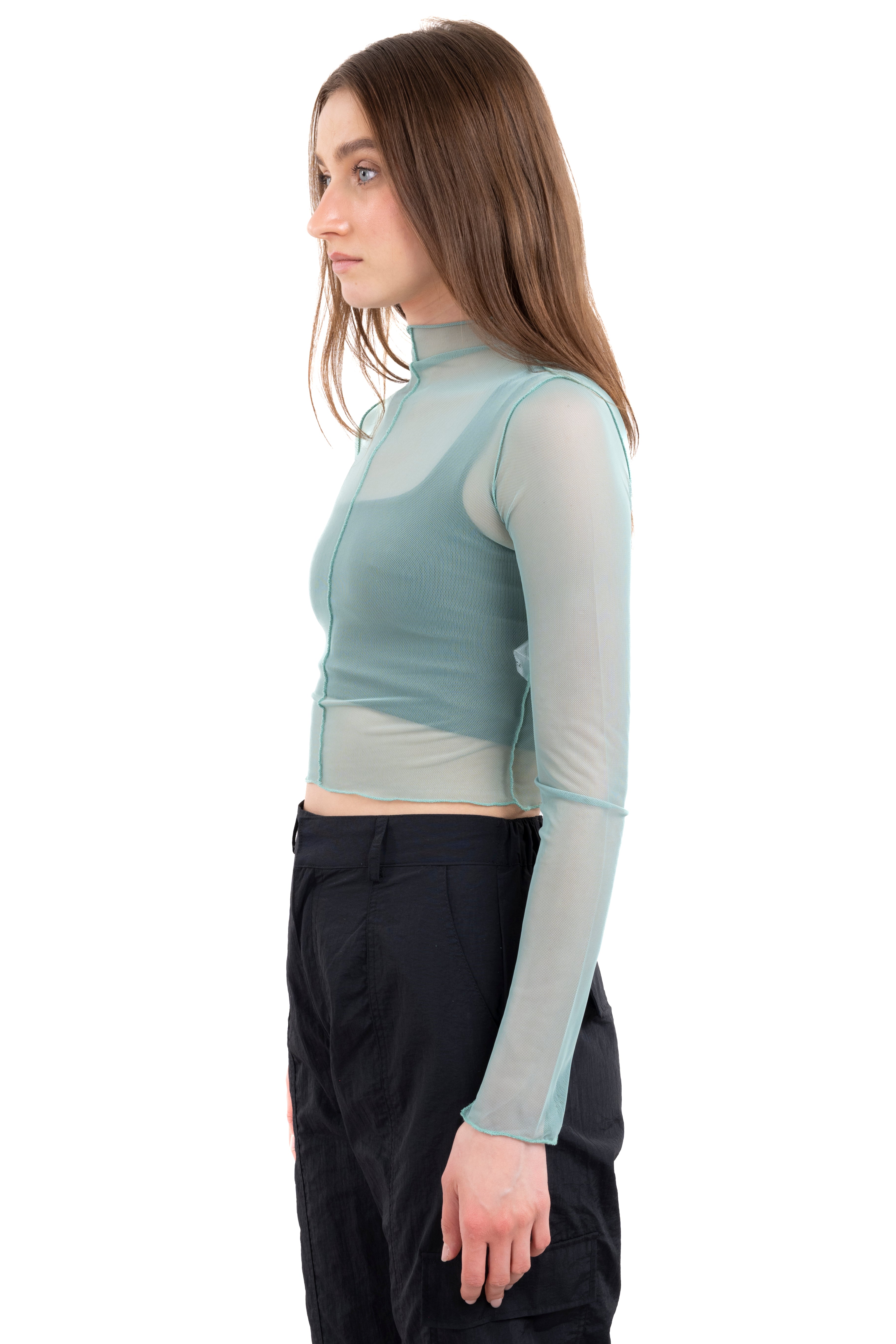Top mesh manga larga costura VERDE