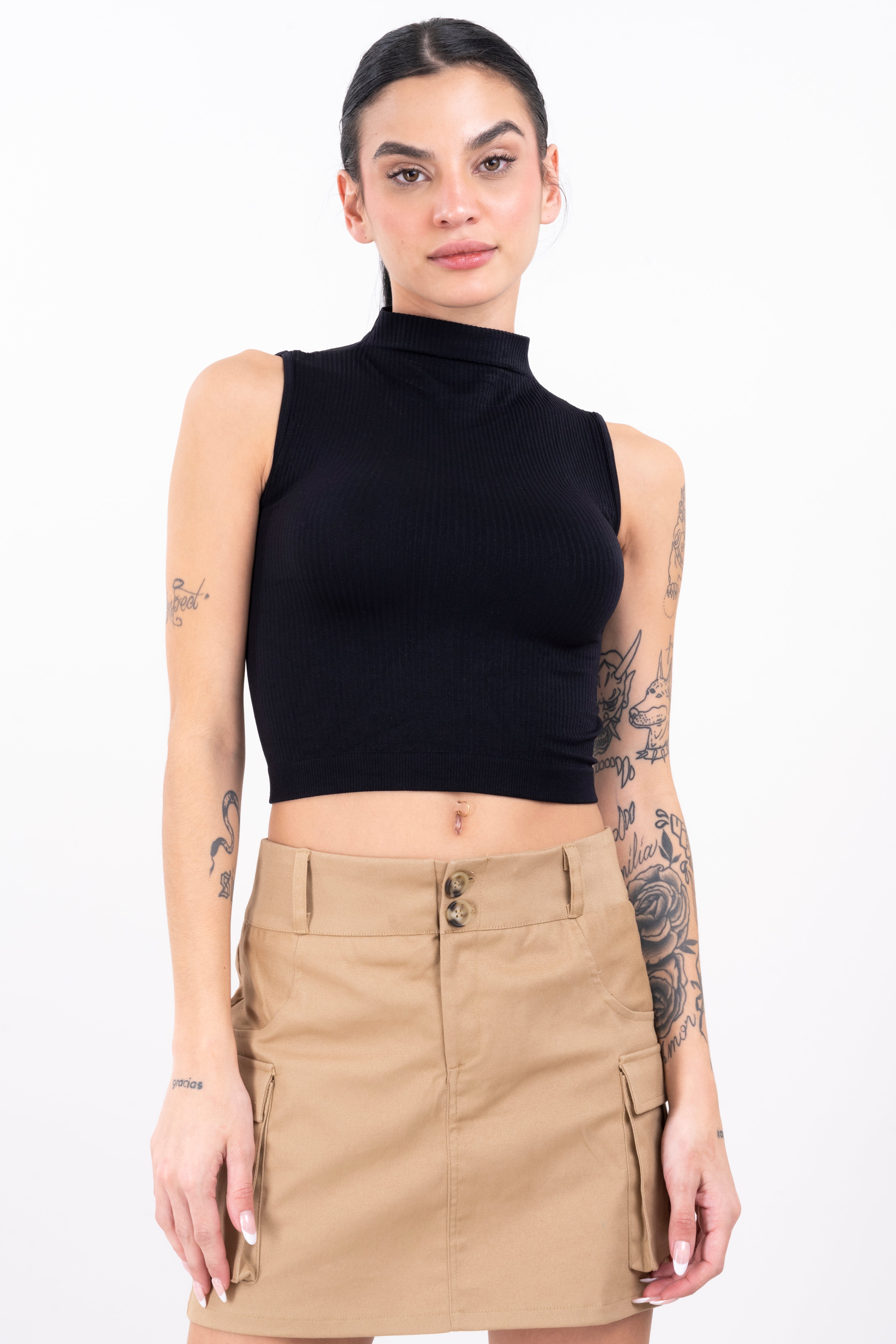 Top seamless cuello alto NEGRO