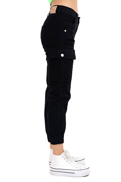 Jeans cargo cintura media NEGRO