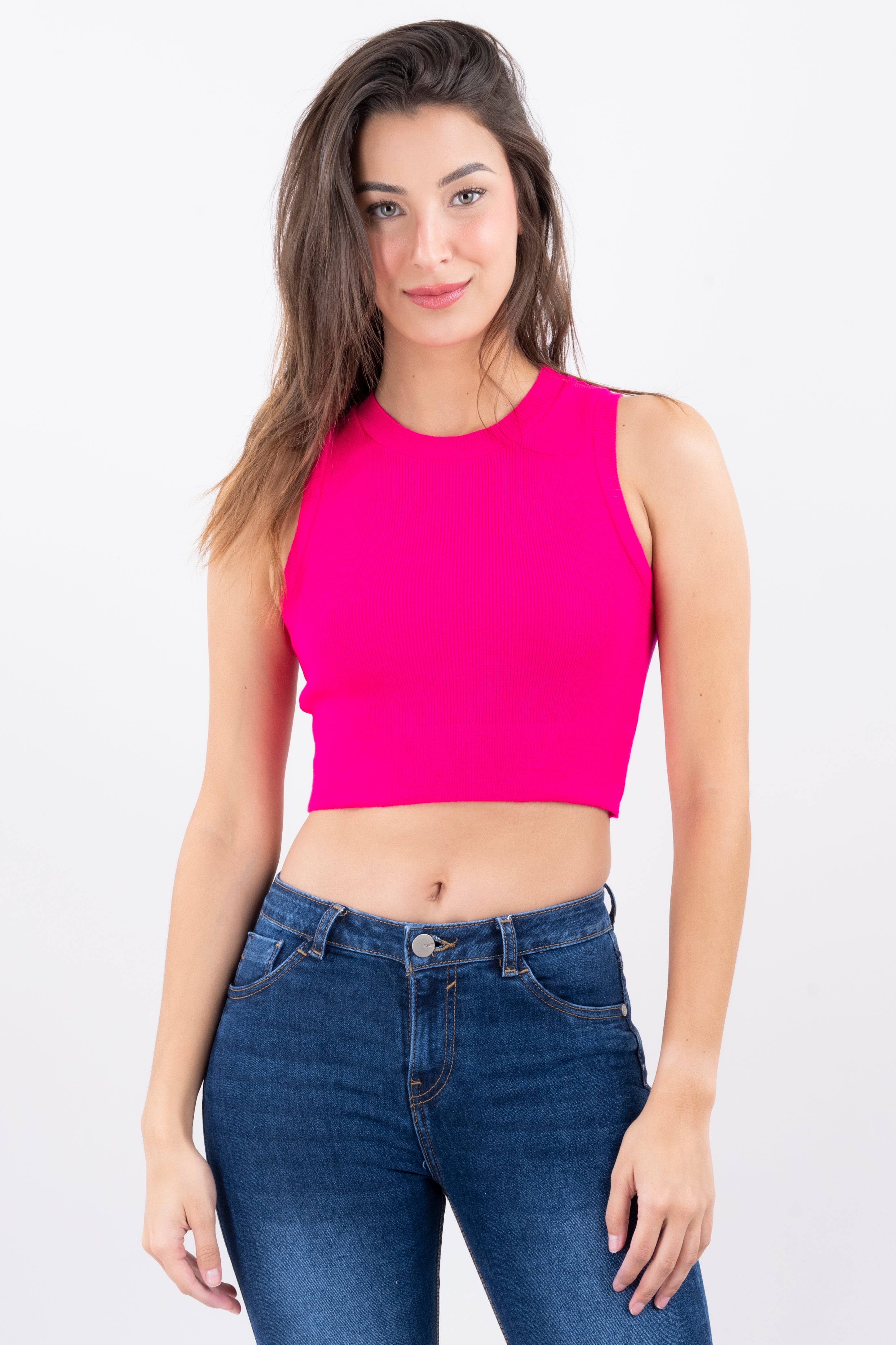 Top acanalado cuello redondo